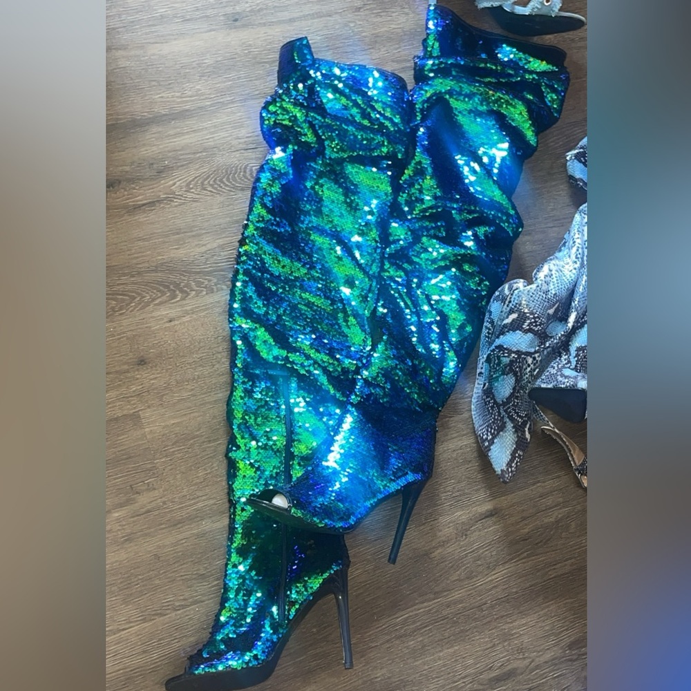 Thigh high sequin boot